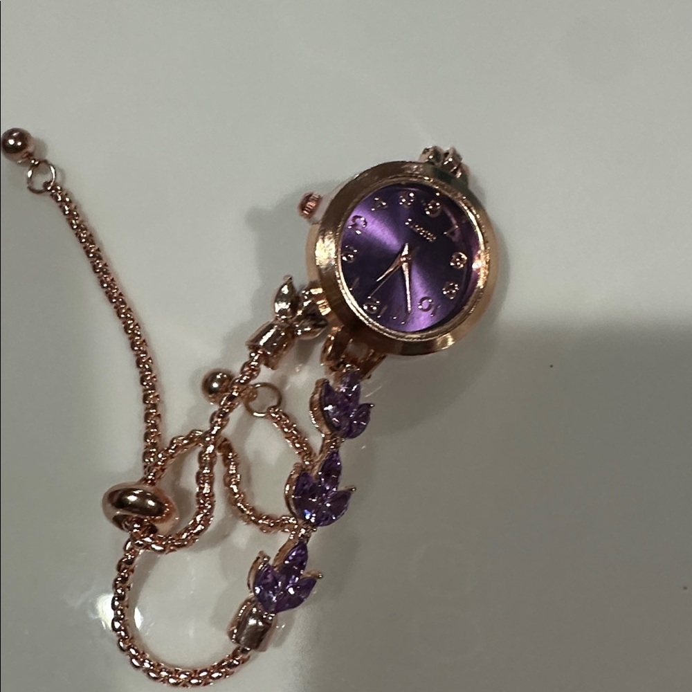 Chic Purple and Gold Women's Watch Bracelet NEW - Picture 4 of 6